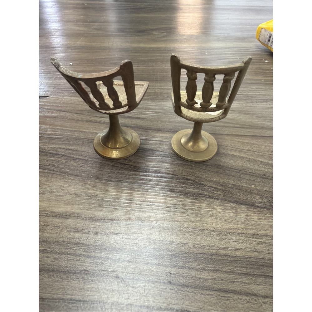Doll House Chairs Miniatures Pair brass chairs 2 stools For Doll House Vintage - Picture 3 of 4